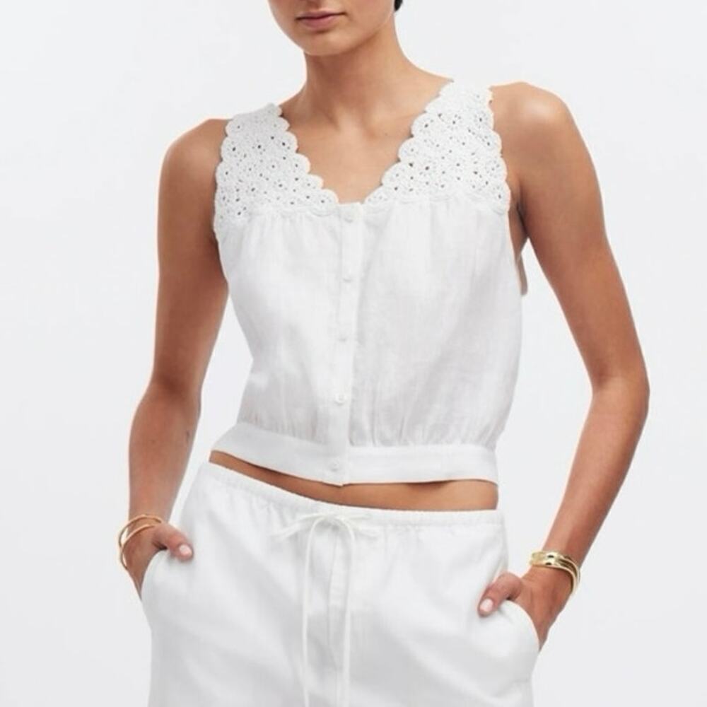 Madewell White Eyelet Trim Blouse